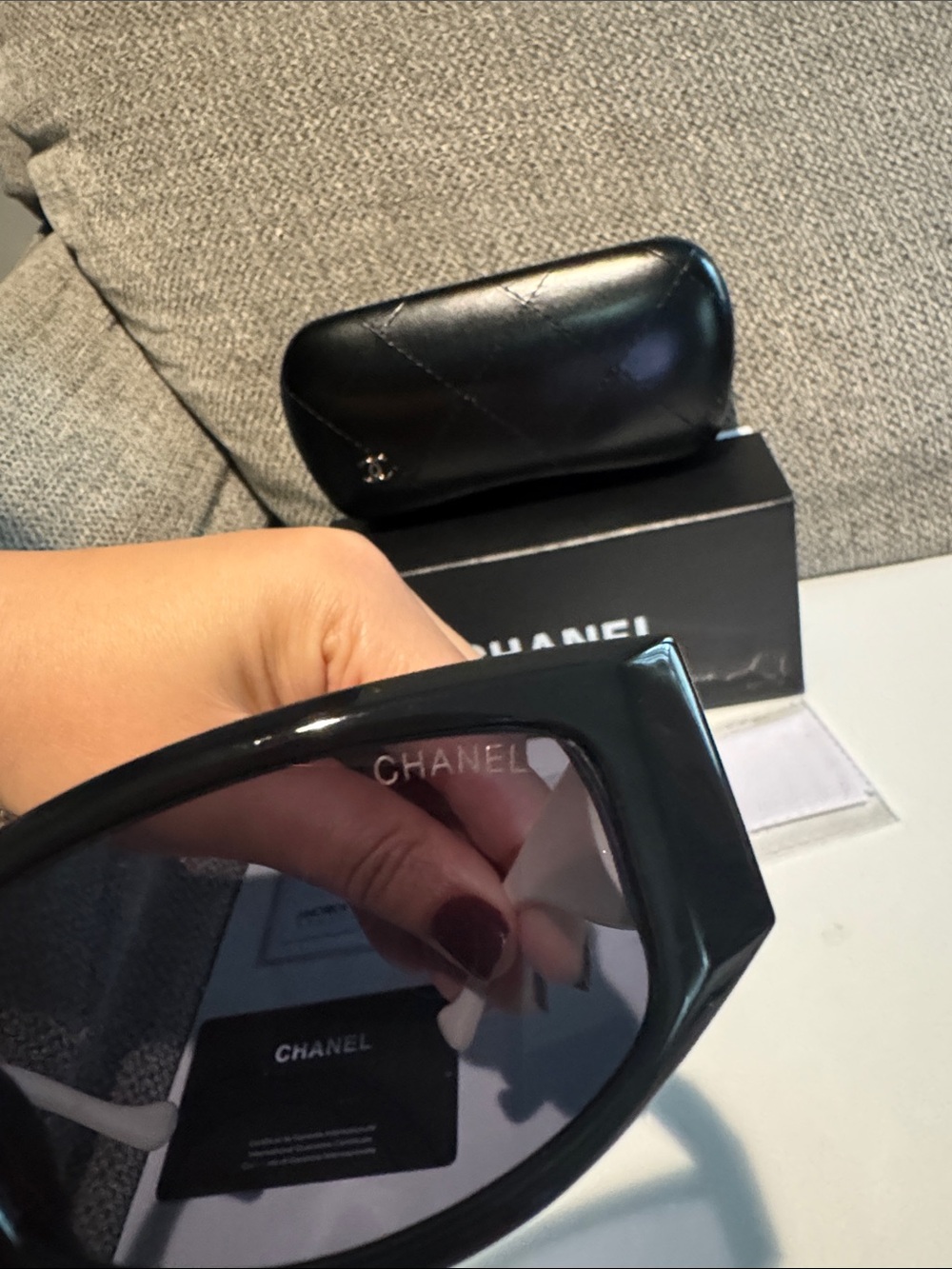 CHANEL Two-Tone Rectangular Sunglasses - Black Front & White Temples - Picture 7 of 8